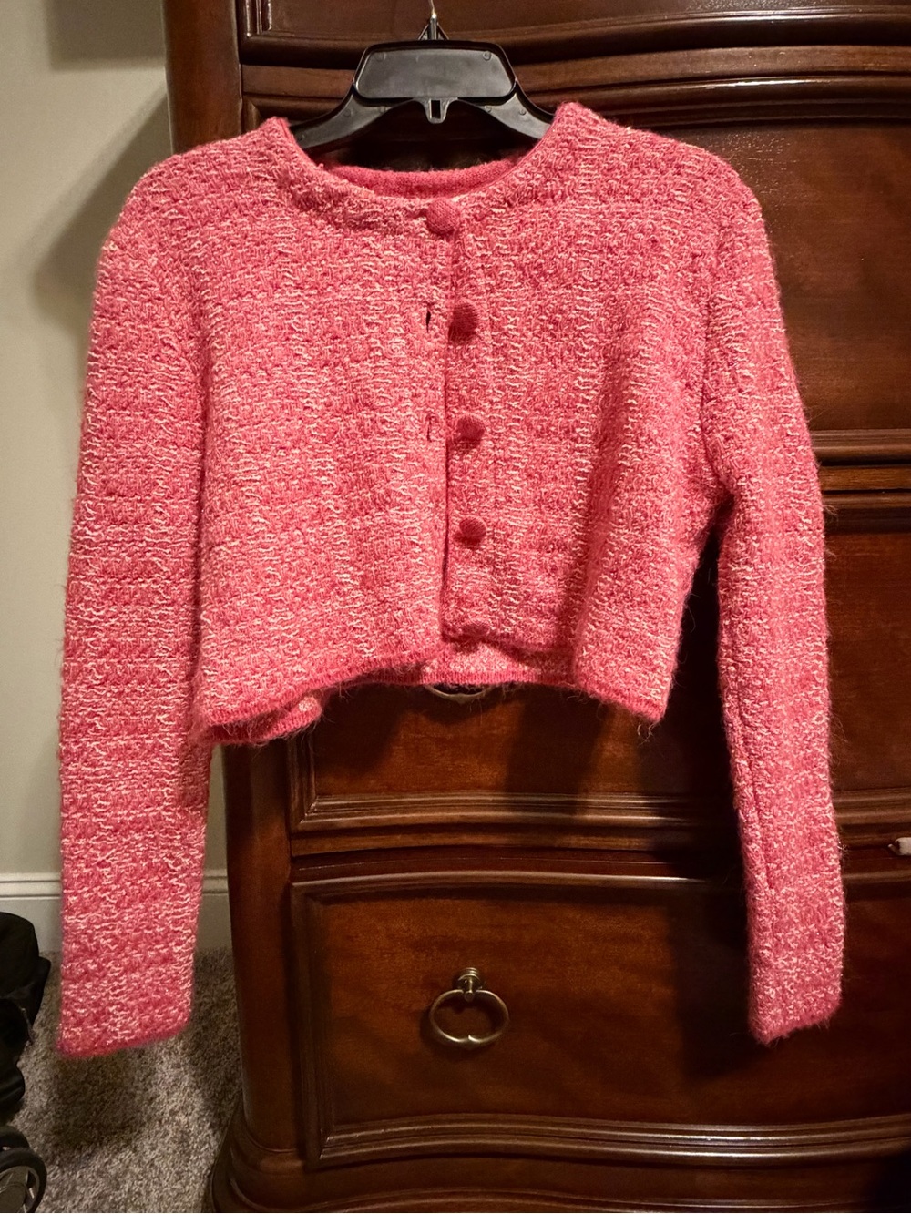 Zara Pink Bouclé Cropped Button-Front Jacket